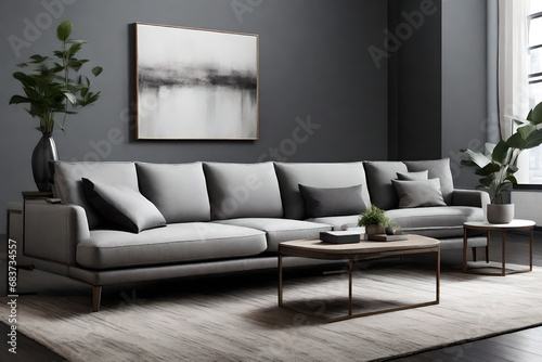 Create an image of a Pewter Color Sofa, adding a touch of modern elegance to a minimalist setting.  © Imtisal