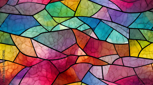 Seamless textured vibrant stained glass with abstract designs