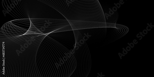 Abstract black background with silver wave lines