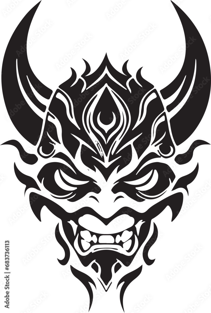Sumi-e Demon: Black Vector Oni for Tattoo Design
