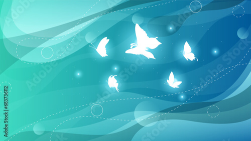 Abstract Dark Background With Butterflies Insects Glow Light Shine Flashes Vector Design Style