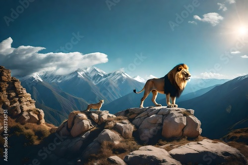 lion on the top of the mountain and cross, background is blurr.  © Imtisal