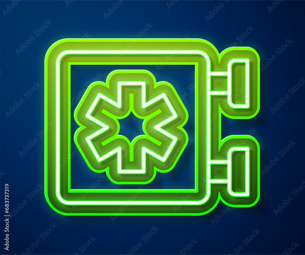 Glowing neon line Medical symbol of the Emergency - Star of Life icon isolated on blue background. Vector Glowing neon line Medical symbol of the Emergency - Star of Life icon isolated on blue background. Vector