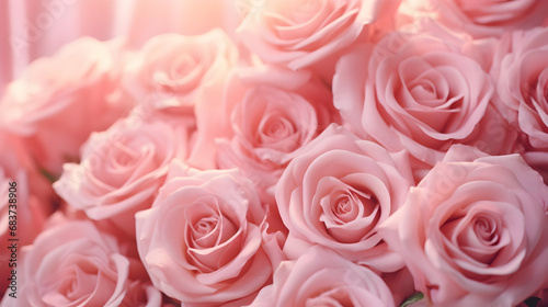 Pink roses bouquet blooming roses. Rose flowers bunch, generative ai