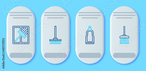Set line Mop, Plastic bottles for liquid dishwashing liquid, Squeegee, scraper, wiper and Handle broom icon. Vector
