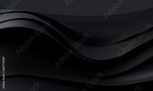 Abstract background formed from Black 3D Undulating lines. Dark 3D Render with copy-space, Generative AI