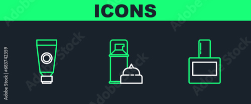 Set line Aftershave, Cream or lotion cosmetic tube and Shaving gel foam icon. Vector