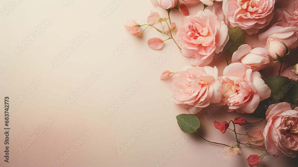 Elegant Pink Roses on Wooden Backdrop with Copy Space