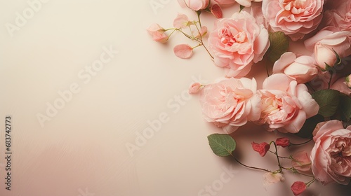 Elegant Pink Roses on Wooden Backdrop with Copy Space © Philipp