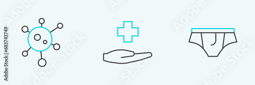 Set line Underwear, Virus and Cross hospital medical icon. Vector