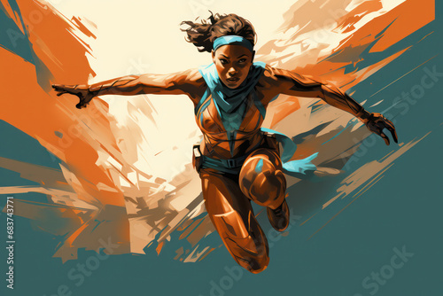 The African American track and field athlete executed a powerful jump, generative AI