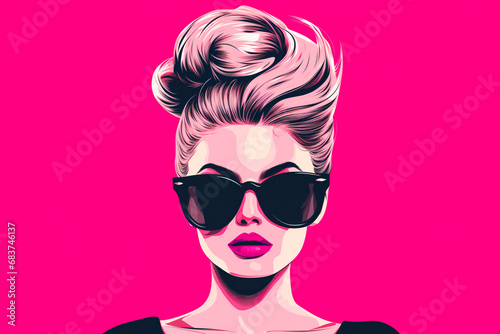 boss girl wearing sunglasses with pink lipstick against pink background © Layerform
