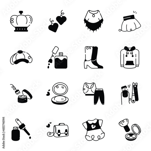 Bundle of Fashion Elements Glyph Icons 

