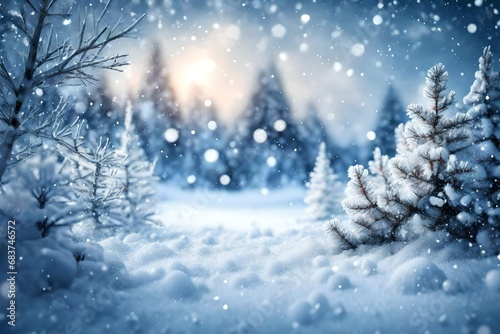Winter Christmas background, with snow fall. 