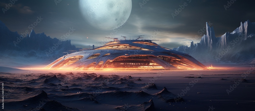 Futuristic fantasy alien planet space land landscape. AI generated image