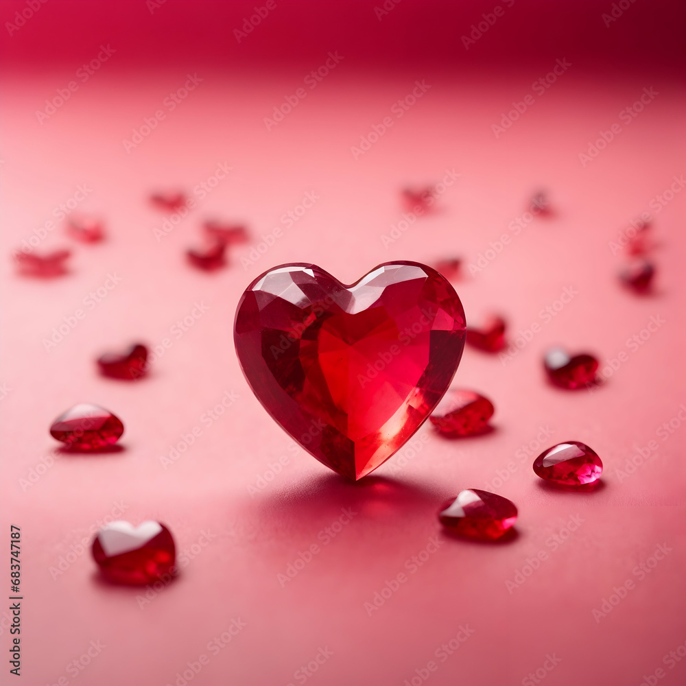 Ruby healing Stone in heart shaped on blurred background. Healing love stones. Ruby healing Stone in heart shaped on blurred background. Healing love stones.