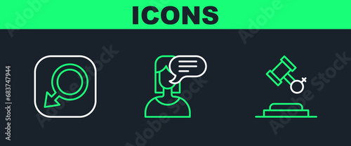 Set line Female rights, Male gender and opinion icon. Vector