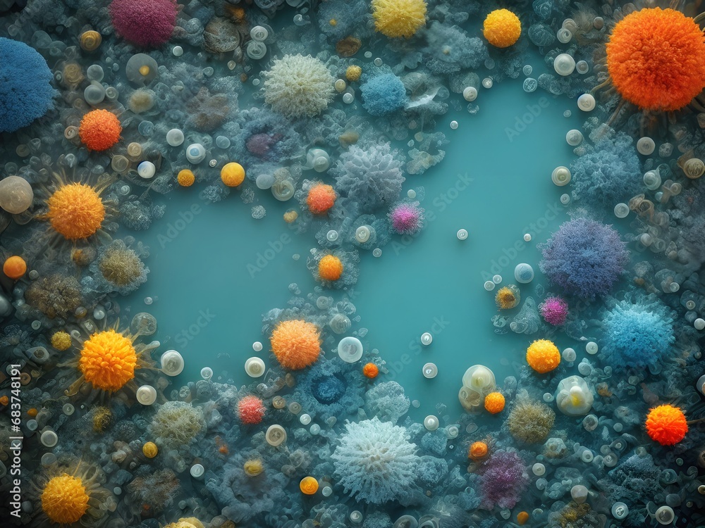 Fototapeta premium Microscopic cells. Biology or science concept. Generative AI