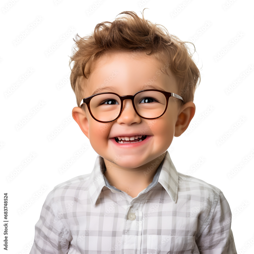 Funny kid.fashionable little boy with glasses on a white background