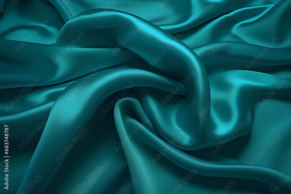 Obraz premium Draped turquoise silk fabric with texture. Photorealistic illustration. 