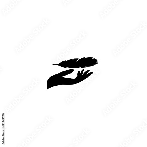 Lightweight Feather on Hand Silhouette icon isolated on white background