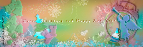 Magical Angel kids Marry Christmas and Happy New Year pastel colourful illustration Artwork background