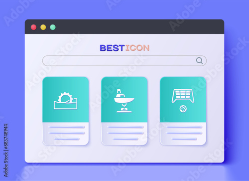Set Swing boat, Ferris wheel and Soccer goal with ball icon. Vector