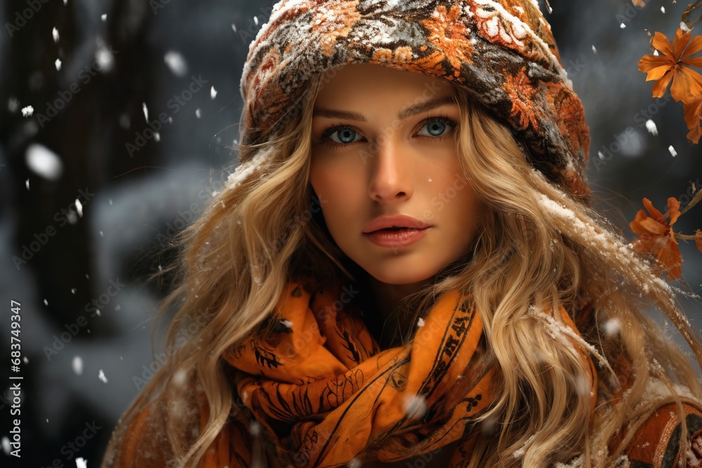 portrait of a beautiful woman in the evening, winter season portrait of a beautiful woman in the evening, winter season