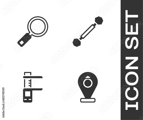 Set Jewelry store, Magnifying glass, Calliper caliper and scale and Piercing icon. Vector