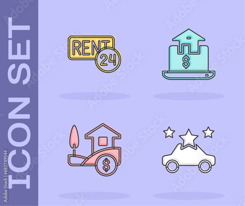 Set Car sharing, Rent, House with dollar and Online real estate icon. Vector