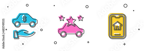 Set Car rental, sharing and Online real estate icon. Vector