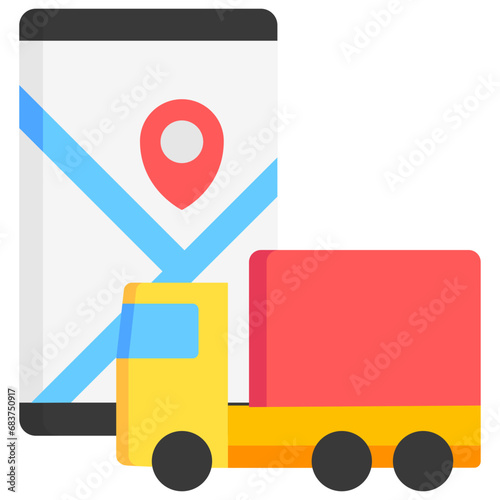 Truck Route multi color icons, related to transportation, ride sharing theme