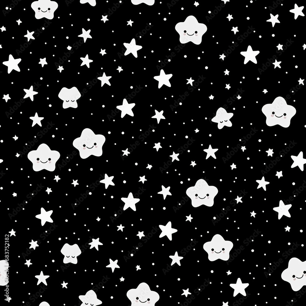 Motif d'une nuit étoilée style animation noir et blanc Motif d'une nuit étoilée style animation noir et blanc