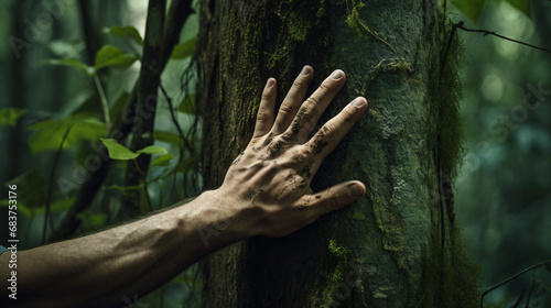 Hand protecting a tree