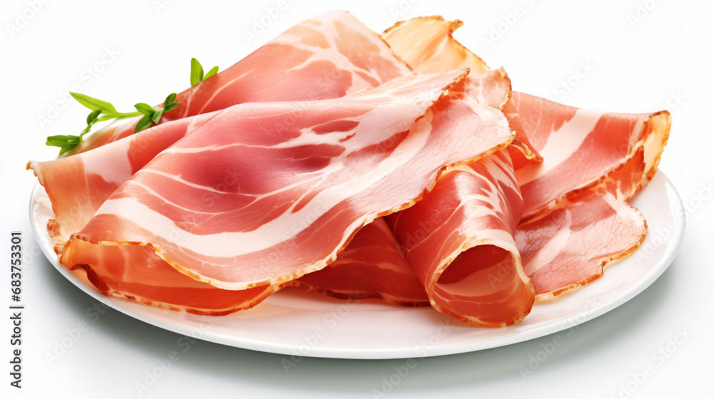 Parma ham jamon isolated on white background