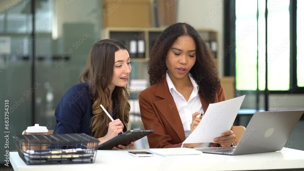 businesswoman discuss with new startup project Idea presentation, analyze planning and financial statistics and investment market at office.