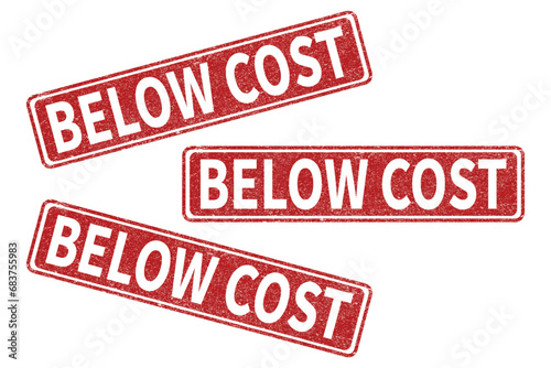 Below cost red grunge square stamp vector illustration.