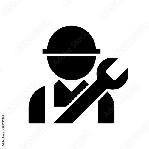 Worker engineer icon, Repair man sign, Maintenance service logo, Technician mechanic avatar, Vector illustration