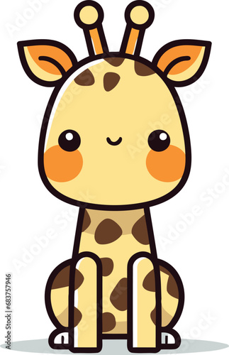 Cute giraffe sitting cartoon mascot character vector illustration