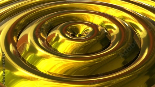 Gold ripples, circles spreading on the water, hypnotizing  liquid metal golden 4k looped animation, 3d render illustration.
