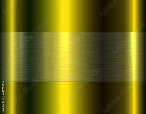 Gold chrome metal 3D background, lustrous and shiny golden metallic design with brushed metal texture pattern.