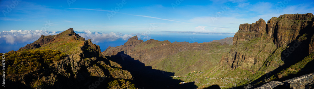 Panoramic view of Teno mountains in a sunny day, Tenerife, Canaries, Spain