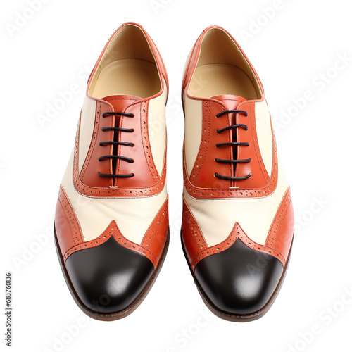 Top view of two-tone oxford shoes isolated on a white transparent background 