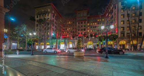 Wilshire boulevard by night in Beverly Hills photo