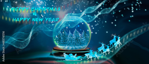 Merry Christmas and HappyNew Year Greeting Artwork in shaded artistic background