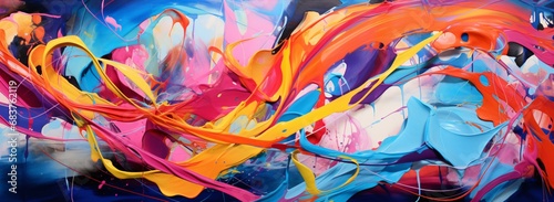 an abstract painting with several colors on a canvas, chaotic compositions, blink-and-you-miss-it detail, joyous figurative art photo