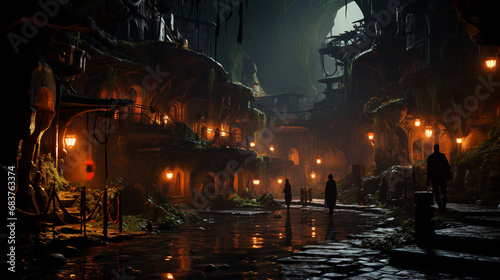 Underground City. Realistic Fantastic Scenes. Fantasy Nature Backdrop. Generative AI