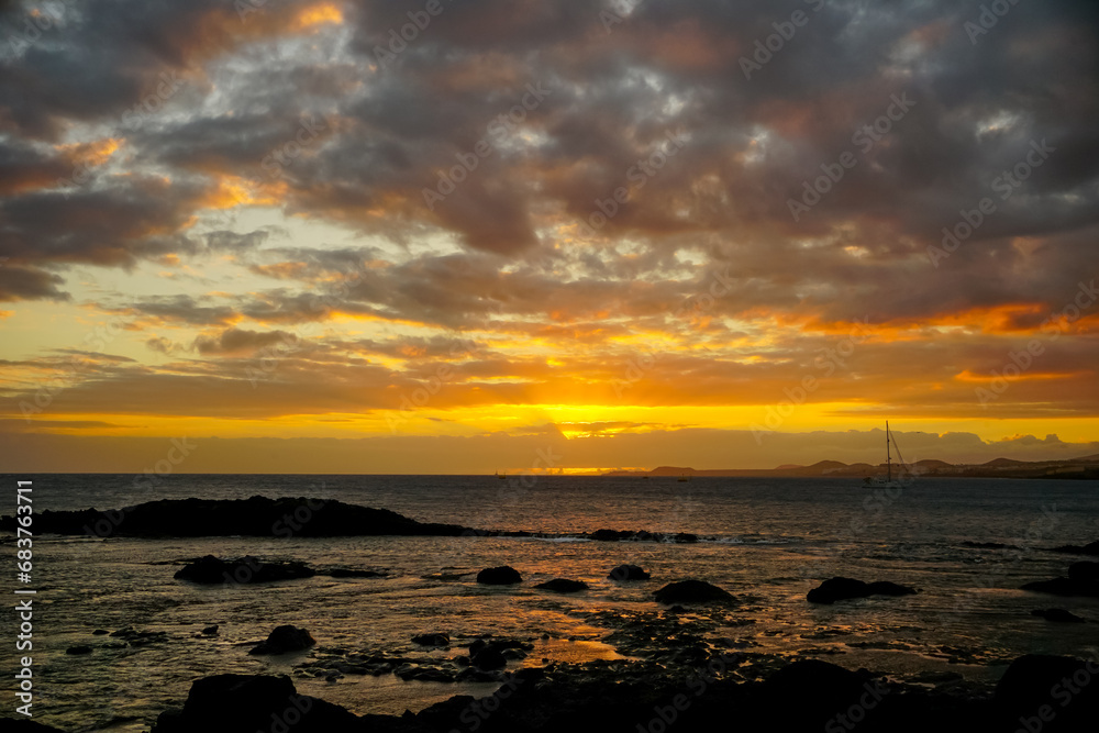 Sunset view over Playa de la Tejita, Tenerife, Canaries, Spain