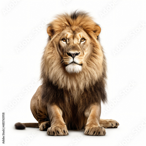 Majestic lion sitting isolated on white background