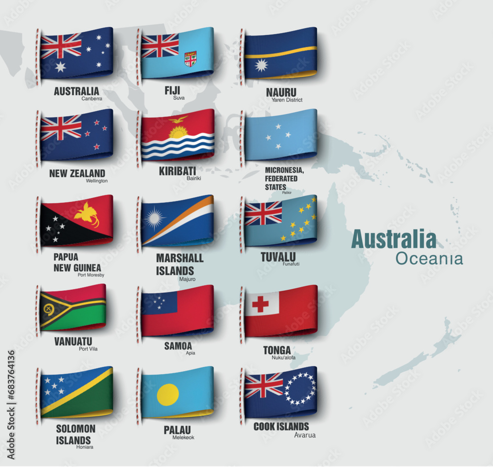 the oceania map divided by countries - obrazy, fototapety, plakaty 